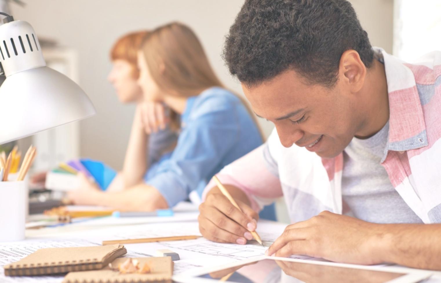 Financial analysis workspace with charts and documents